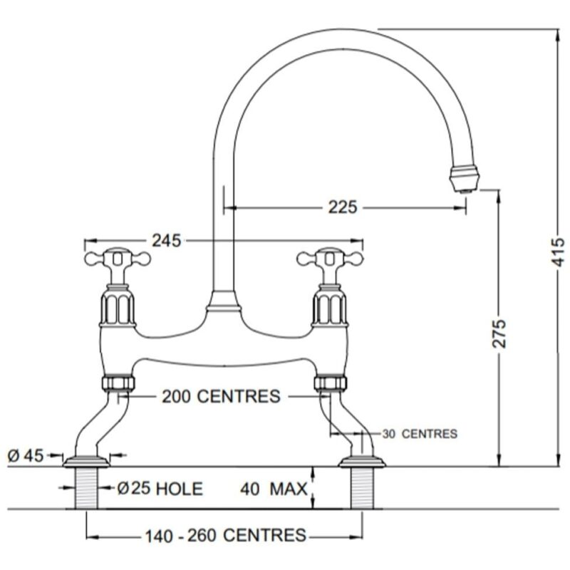 Perrin & Rowe Ionian Crosshead Bridge Sink Mixer Tap Pewter