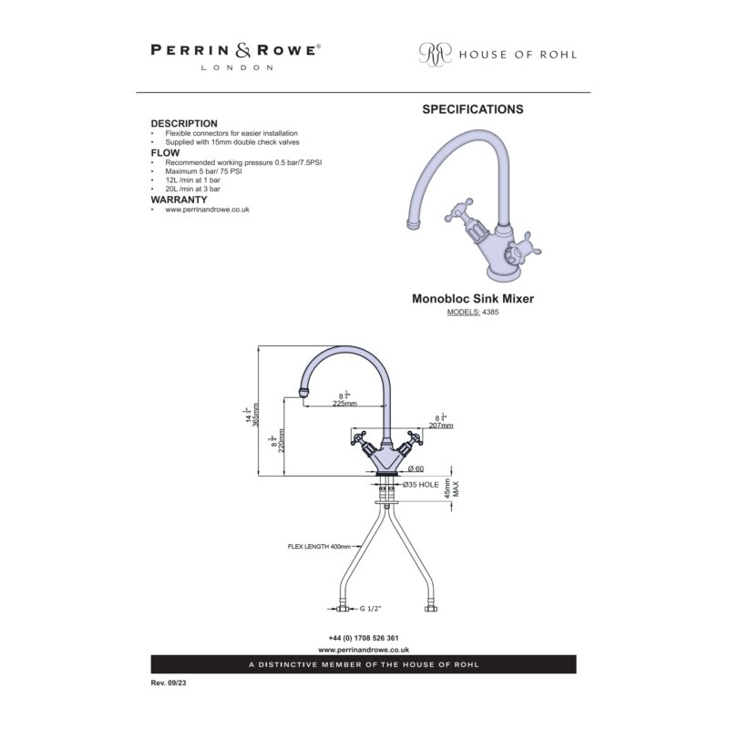 Perrin & Rowe Phoenician Sink Mixer Crosstop Gold