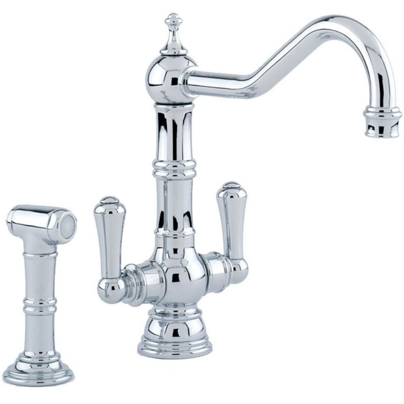 Perrin & Rowe Picardie Twin Lever Sink Mixer Tap & Rinse Chrome