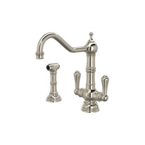 Perrin & Rowe Picardie Twin Lever Sink Mixer Tap & Rinse Nickel