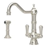 Perrin & Rowe Provence Twin Lever Sink Mixer Tap & Rinse Pewter