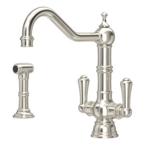 Perrin & Rowe Provence Twin Lever Sink Mixer Tap & Rinse Pewter