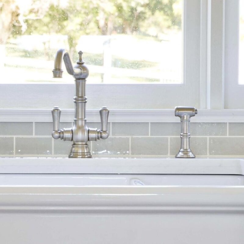 Perrin & Rowe Provence Twin Lever Sink Mixer Tap & Rinse Pewter
