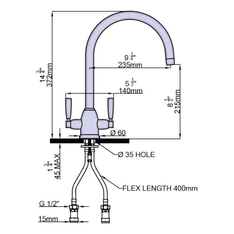 Perrin & Rowe Langbourn Monobloc Sink Mixer Tap Nickel