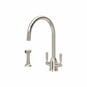 Perrin & Rowe Oberon C Spout Kitchen Sink Mixer with Rinse Nickel