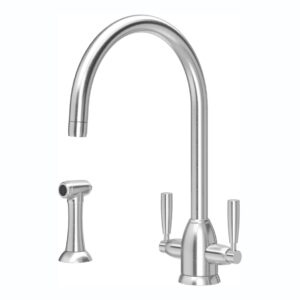 Perrin & Rowe Langbourn C Spout Kitchen Sink Mixer with Rinse Pewter