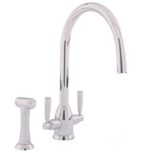 Perrin & Rowe Oberon C Spout Kitchen Sink Mixer with Rinse Pewter