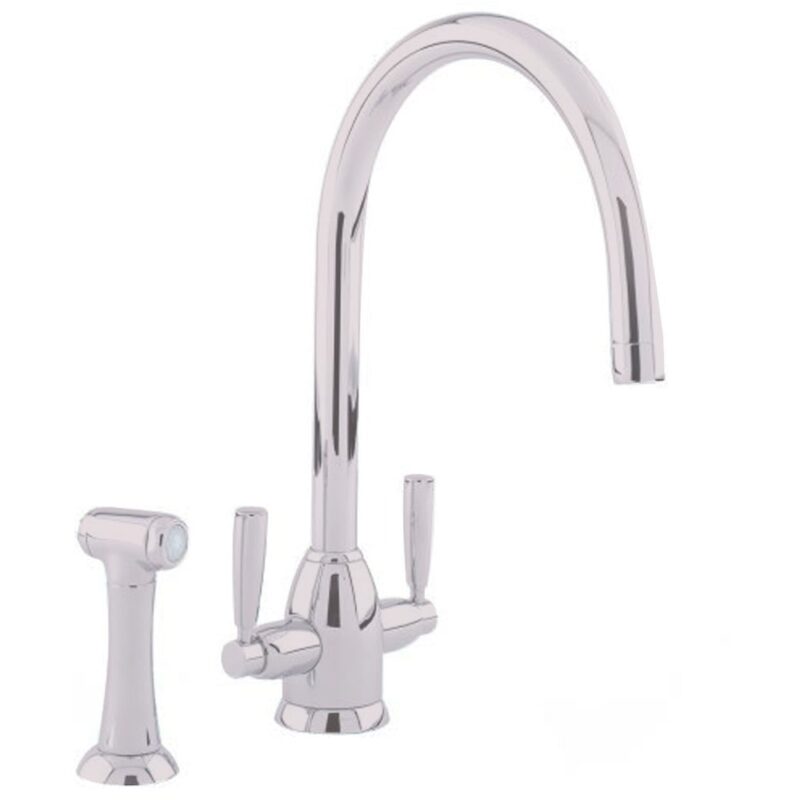 Perrin & Rowe Oberon C Spout Kitchen Sink Mixer with Rinse Pewter