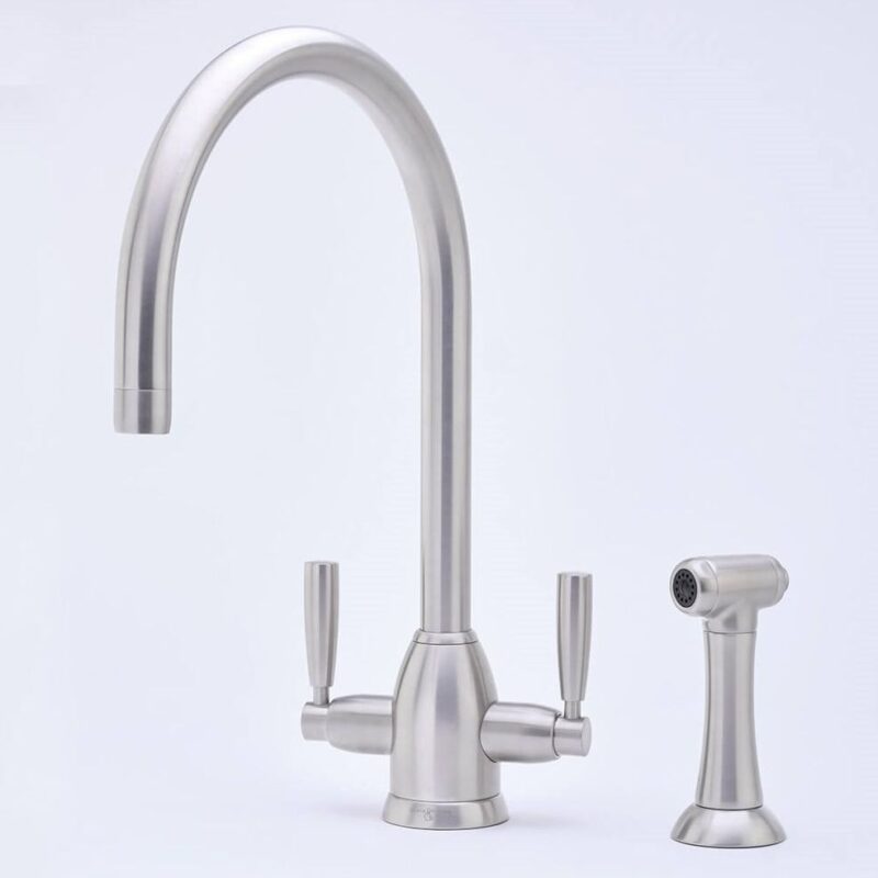 Perrin & Rowe Langbourn C Spout Kitchen Sink Mixer with Rinse Pewter