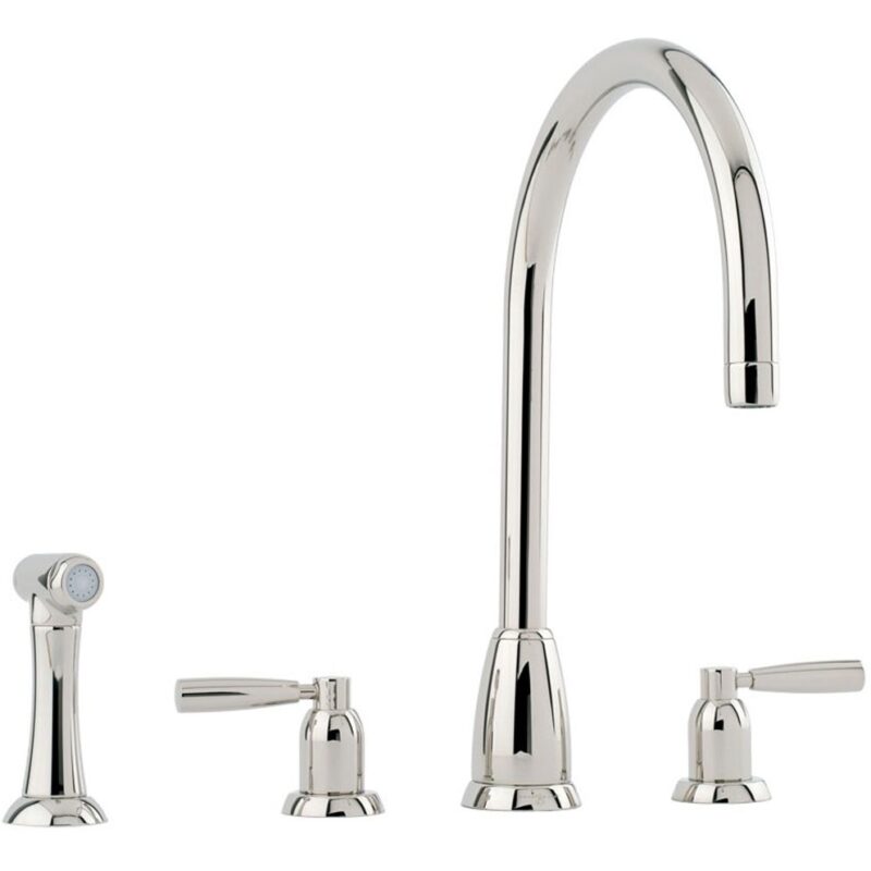 Perrin & Rowe Callisto 3 Hole C Spout Sink Mixer & Spray Nickel Perrin & Rowe Callisto 3 Hole C Spout Sink Mixer & Spray Nickel