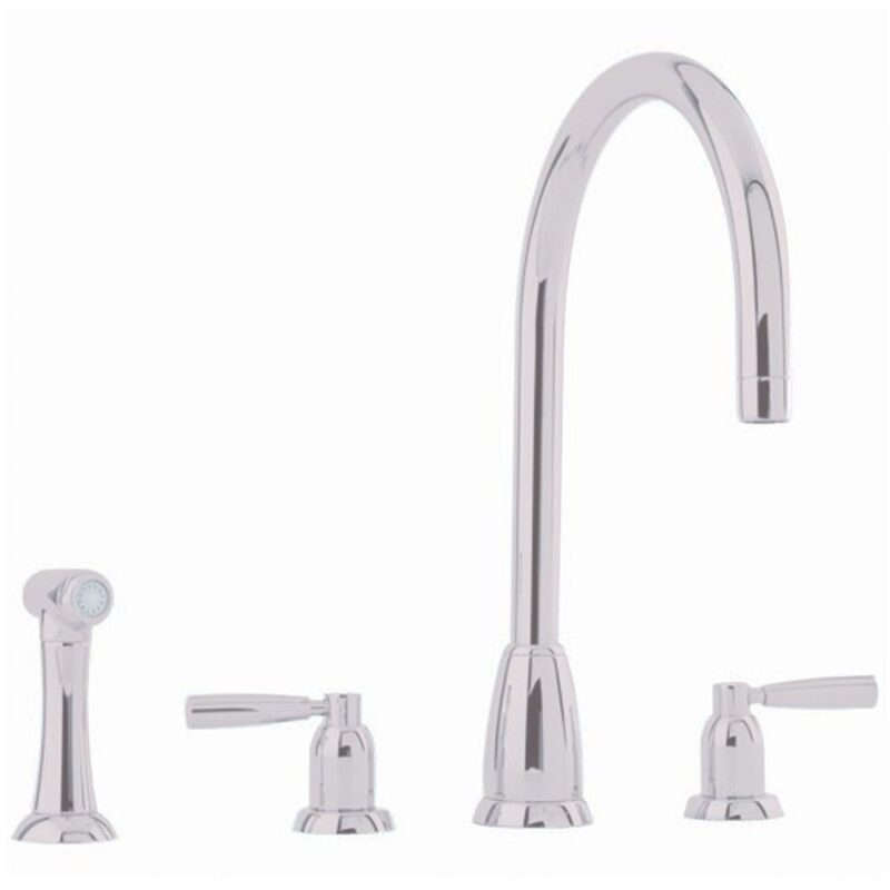 Perrin & Rowe Callisto 3 Hole C Spout Sink Mixer & Spray Pewter Perrin & Rowe Callisto 3 Hole C Spout Sink Mixer & Spray Pewter