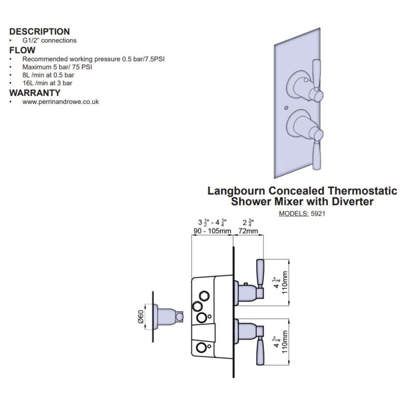Perrin & Rowe Langbourn Thermostatic Shower with Diverter Chrome