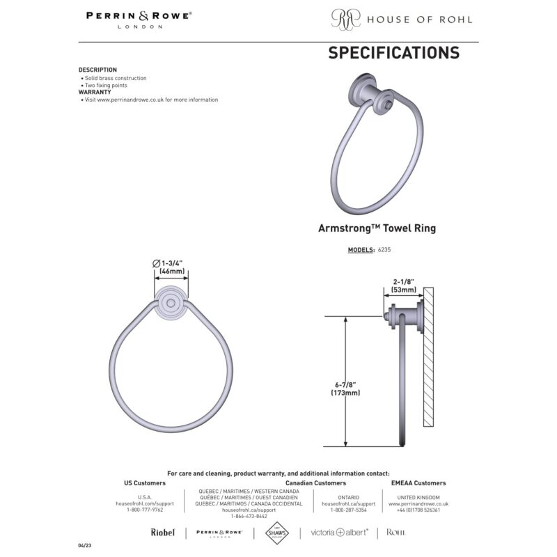 Perrin & Rowe Armstrong Towel Ring Pewter