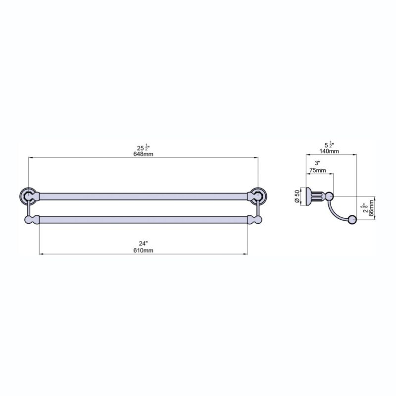 Perrin & Rowe Traditional 610mm Double Towel Rail Chrome