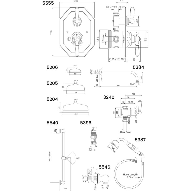 Perrin & Rowe Traditional Shower Set 2 Chrome