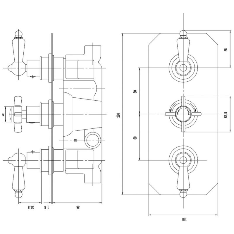 Nuie Edwardian Triple Thermostatic Shower Valve