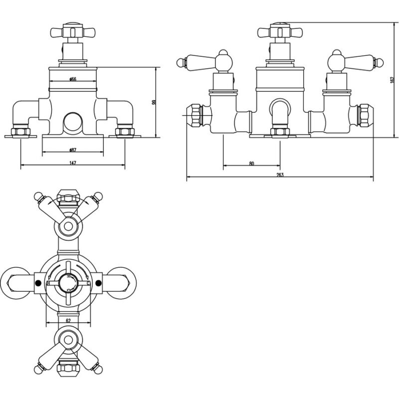 Nuie Edwardian Triple Thermostatic Shower Valve
