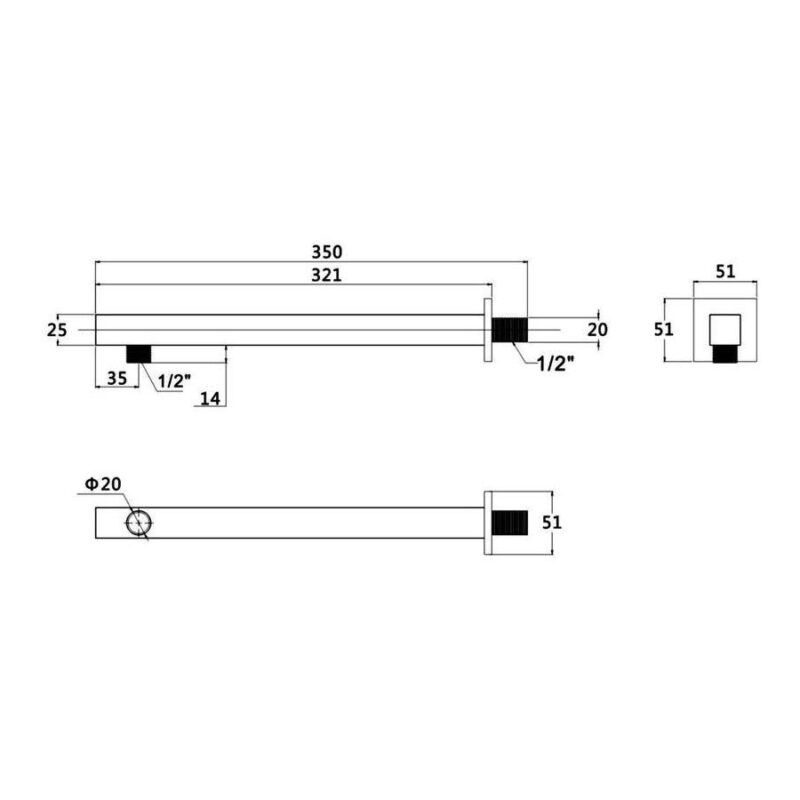 Nuie Square Wall Mounted Shower Arm