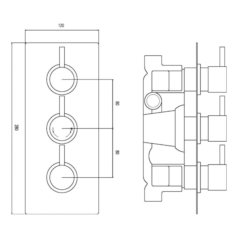 Nuie Quest Triple Thermostatic Shower Valve with Diverter