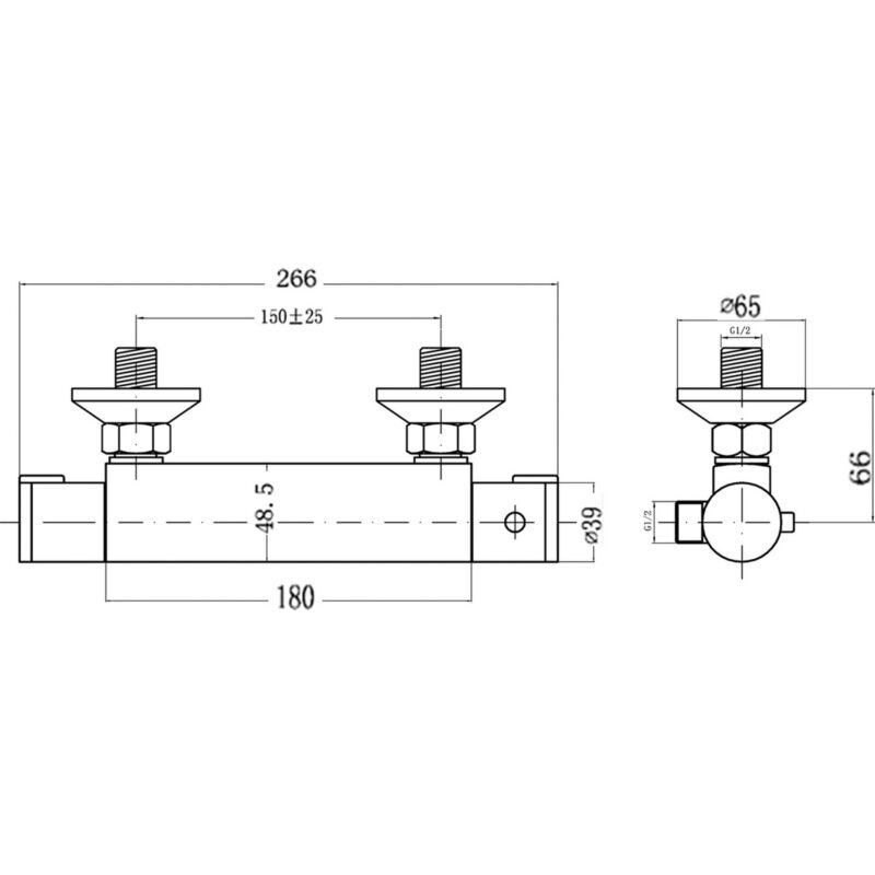Nuie Thermostatic Bar Valve Bottom Outlet