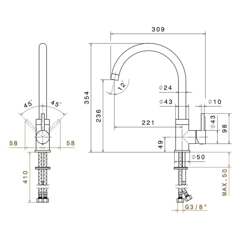 Prima+ Riace Single Lever Round Kitchen Mixer Tap Chrome