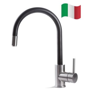 Prima+ Tiber Single Lever Kitchen Mixer with Pull Out Black & Steel