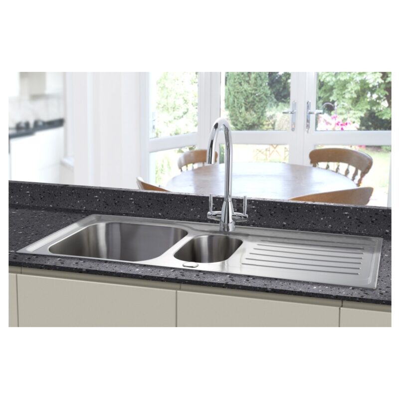 Prima Deep 1.5 Bowl & Drainer Inset Sink Polished Steel