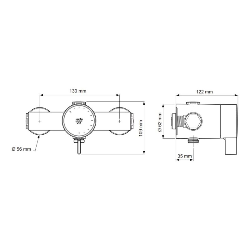 Rada V12 130 Surface Mounted Thermostatic Shower Valve