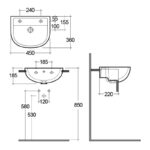 RAK Compact 45cm Semi Recessed Basin 1 Taphole Left