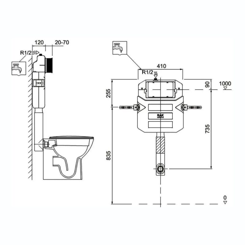 RAK 12cm Front Flush Regular Concealed Cistern