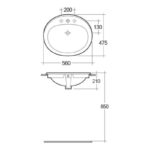 RAK Mira 56cm Over Counter Wash Basin 2 Tapholes
