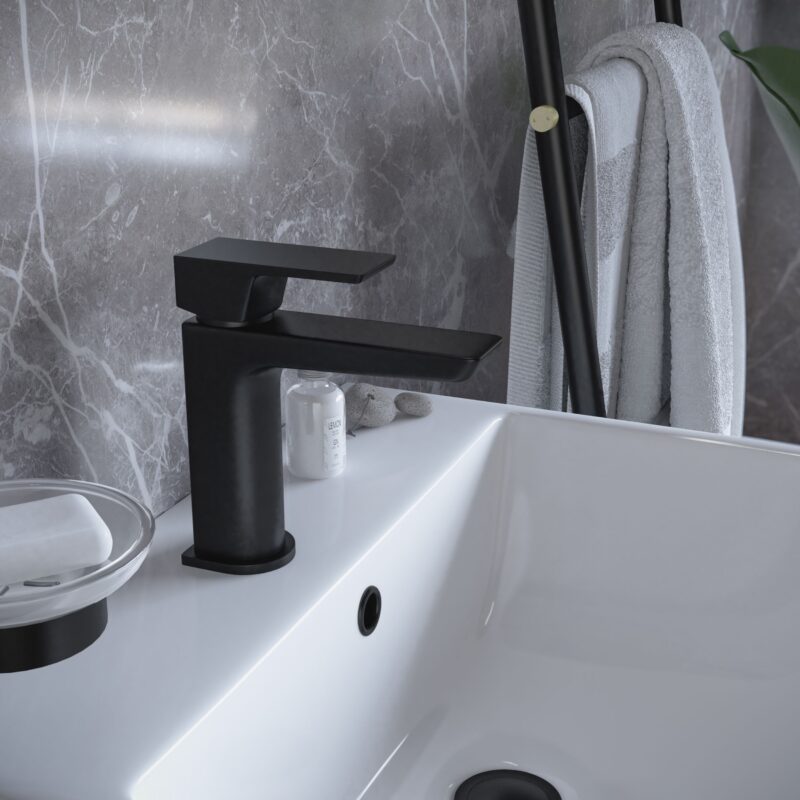 RAK Moon Mono Basin Mixer with Clicker Waste Black