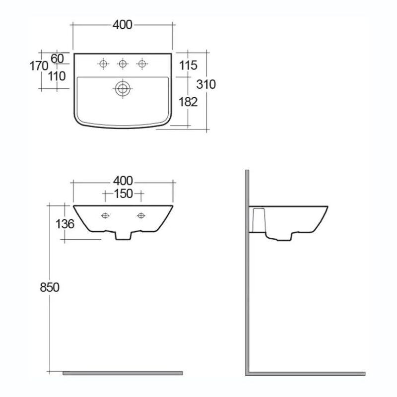 RAK Summit 40cm Wall Hung Hand Basin 1 Tap Hole