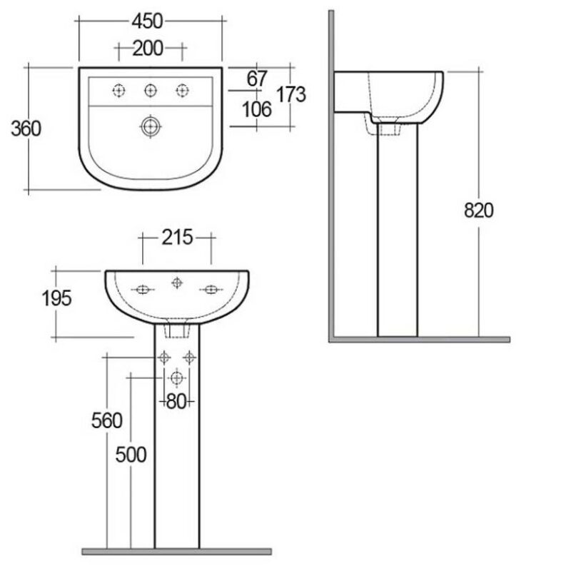 RAK Compact 450mm 1 Hole Basin & Full Pedestal