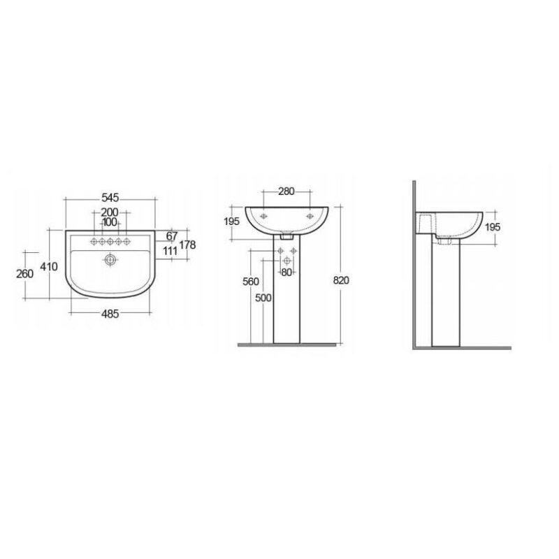 RAK Compact 550mm 1 Tap Hole Basin & Full Pedestal
