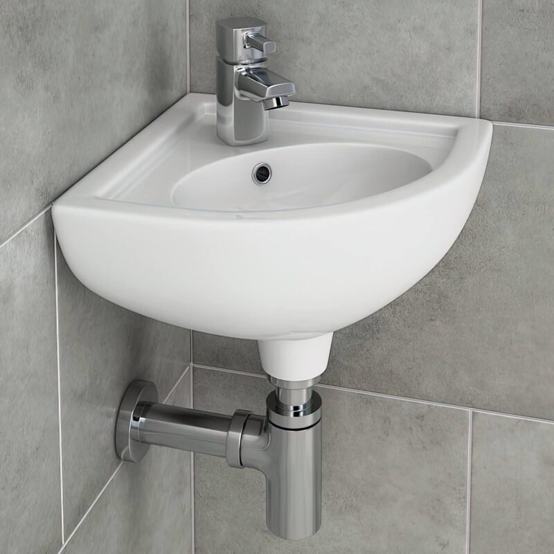 RAK Compact Corner Basin 1 Taphole Alpine White