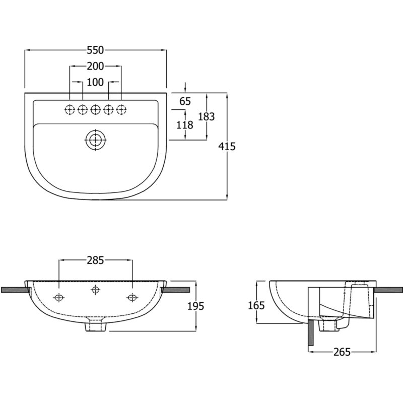 RAK Compact 55cm Semi Recessed Basin 1 Taphole