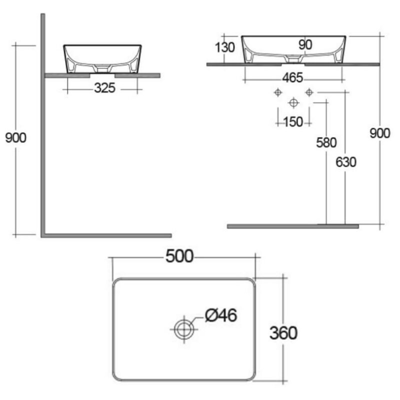 RAK Feeling Rectangular Countertop Basin 500mm Alpine White