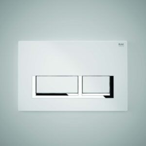 RAK White Flush Plate with Polished Chrome Rectangular Push Buttons