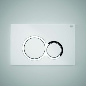 RAK White Flush Plate with Polished Chrome Round Push Buttons