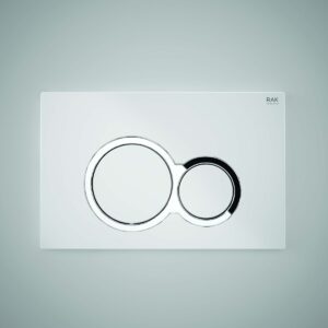 RAK White Flush Plate with Polished Chrome Round Push Buttons