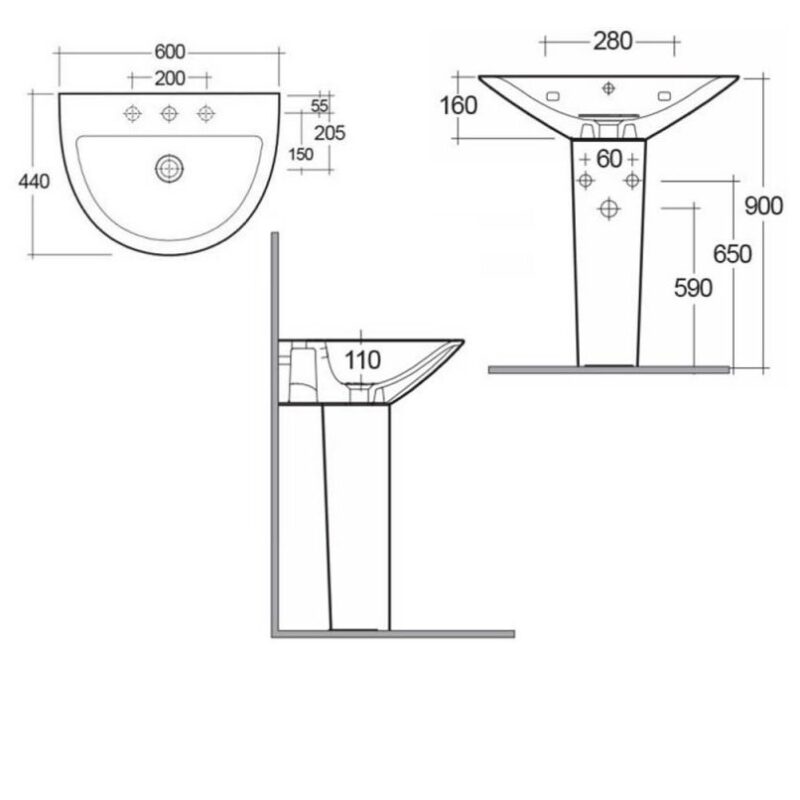 RAK Morning 600mm 1 Hole Basin & Full Pedestal