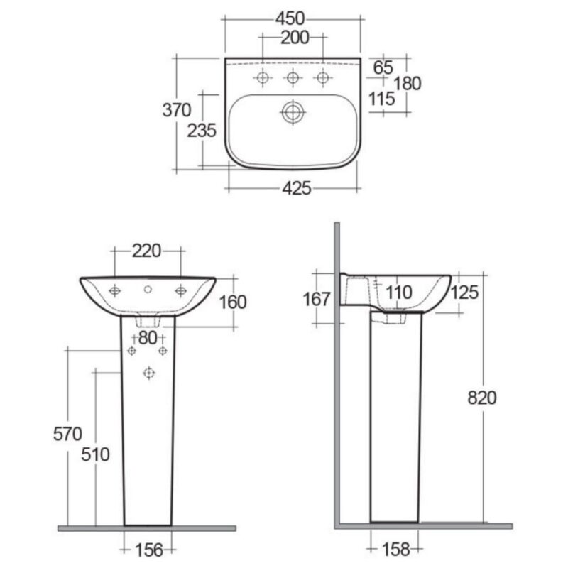 RAK Origin 62 450mm 1 Hole Basin & Full Pedestal