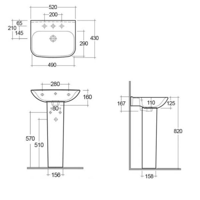 RAK Origin 62 520mm 1 Hole Basin & Full Pedestal