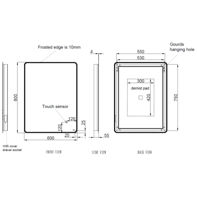 RAK Amethyst 600x800mm Illuminated Portrait Mirror