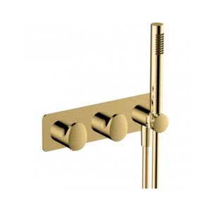 RAK Horizontal Dual Outlet Shower Valve with Handset Brushed Gold