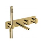 RAK Horizontal Dual Outlet Shower Valve with Handset & Spout Brushed Gold