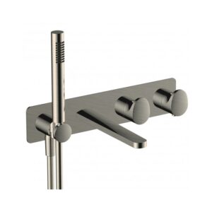 RAK Horizontal Dual Outlet Shower Valve with Handset & Spout Brushed Nickel