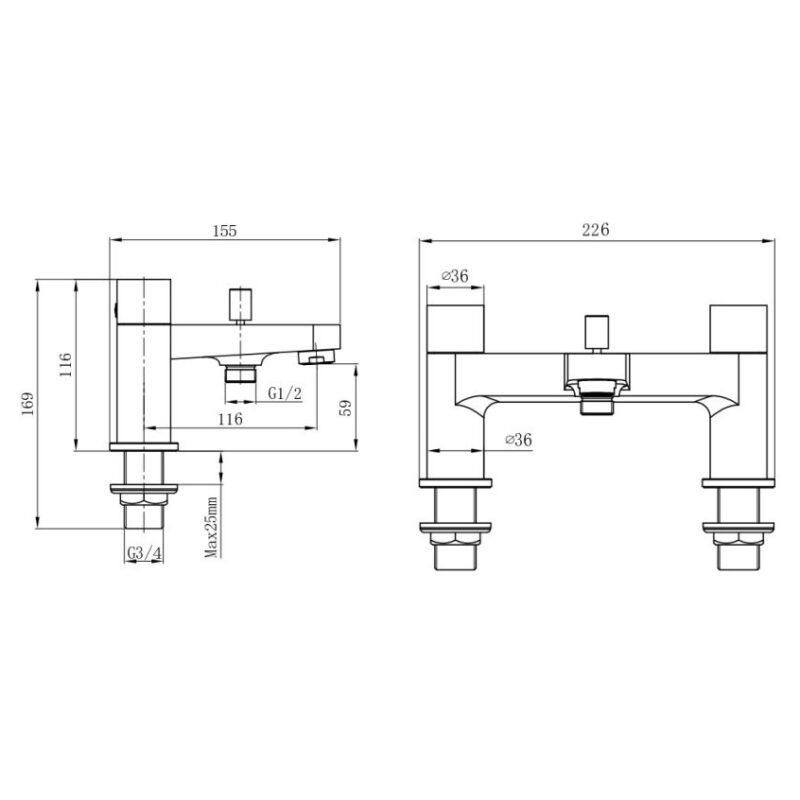 RAK Petit Round Bath Shower Mixer Matt Black