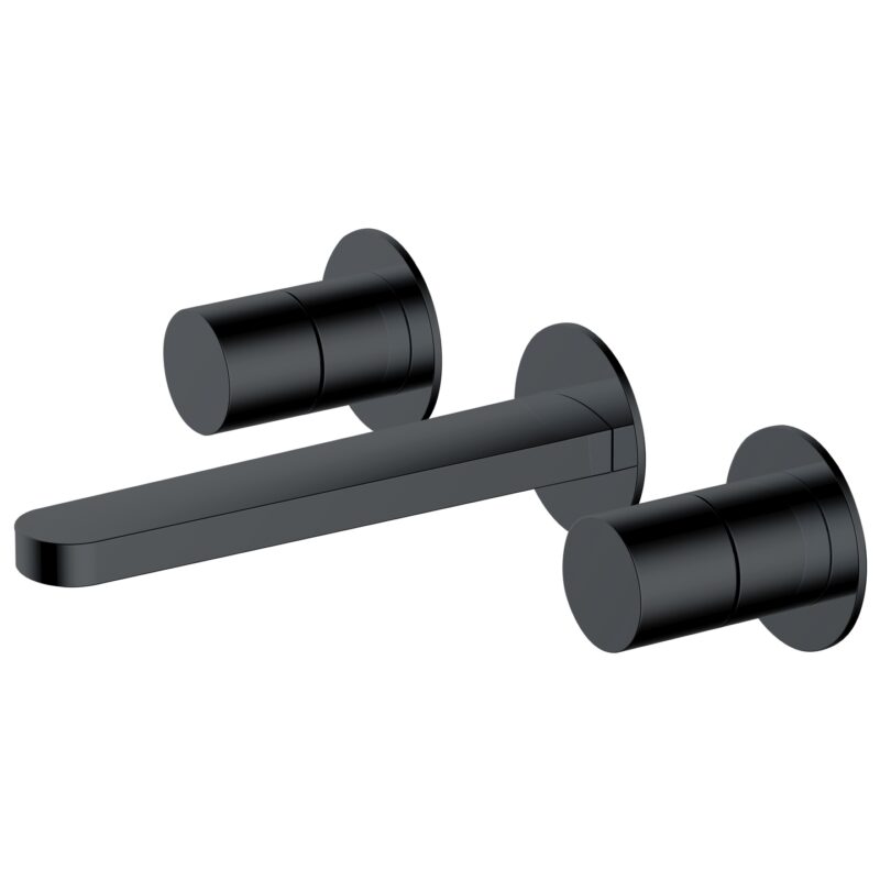 RAK Petit Round Wall Mounted 3 Hole Basin Mixer Matt Black